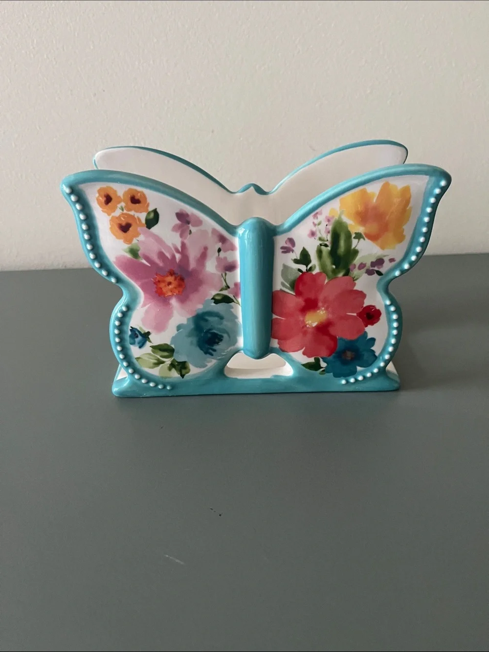 Retired Pioneer Woman Breezy Blossom Butterfly Ceramic Napkin Holder